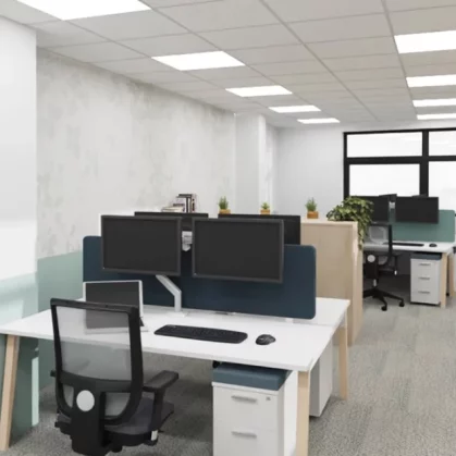Vue 3D de bureaux à l'étage chez Brelet