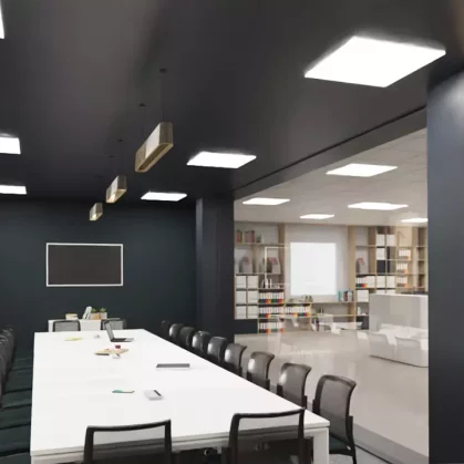 Vue 3D de la salle de réunion avec fauteuils dossier résille