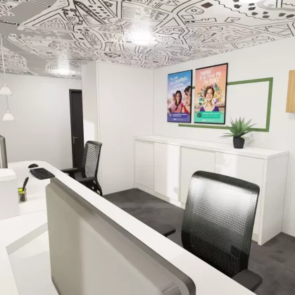 Vue 3D de la banque d'accueil côté administratif