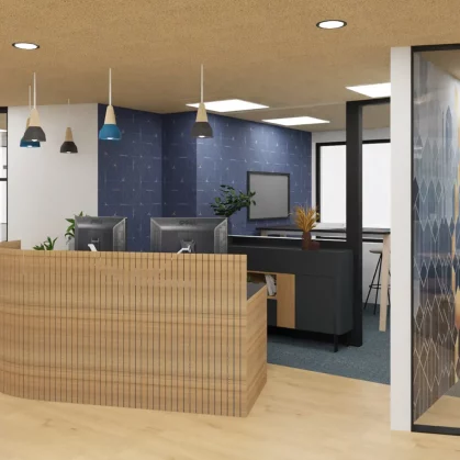 Vue 3D des bureaux et de l'accueil chez IN&MAA