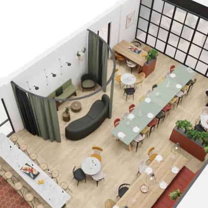 Vue 3D du dessus de la salle de pause à MCS