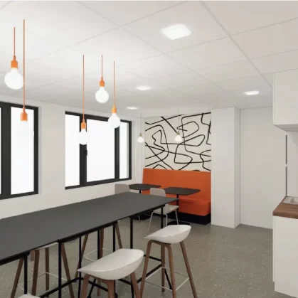 Vue 3D de la salle de pause