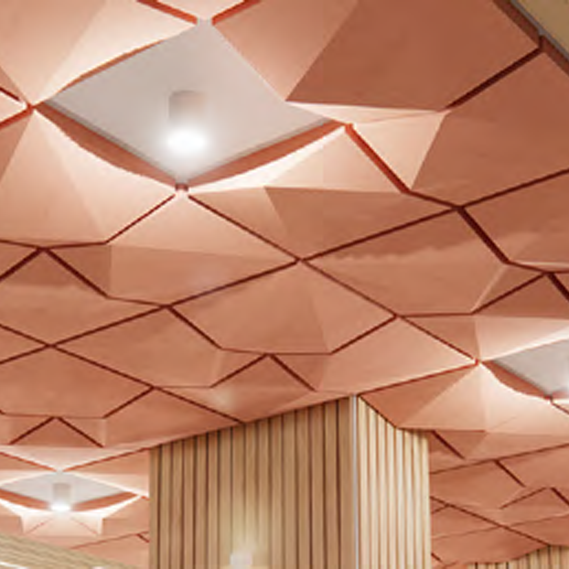 Dalles acoustique plafond géométriques inspiration tendances mobilier entreprise 2026